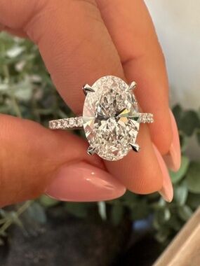 5 Carat Oval Engagement Ring Pave 100% 925 Sterling Silver in White Gold Color